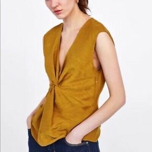 Zara knotted v-neck mustard sleeveless women's XS